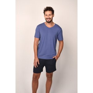 Men's Pyjamas Dallas, Short Sleeves, Shorts - Blue/Navy Blue