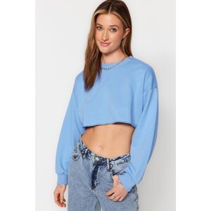 Trendyol Blue Relaxed Cut Crop Thick Crew Neck Knitted Sweatshirt