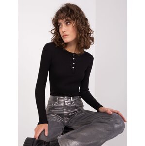 Black ribbed blouse with long sleeves