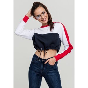 Ladies Cropped 3-Tone Stripe Crew Nautical/White/Fiery Red