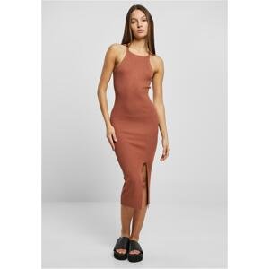 Women's terracotta dress with midi ribbed knit