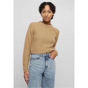 Women's short waffle sweater with warm sand