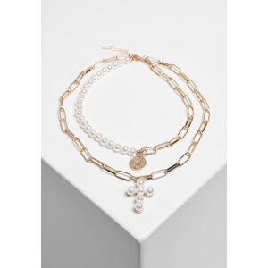 Pearl Cross Layering Necklace Pearl White/Gold