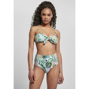 Women's high-waisted bikini with leaf white pattern