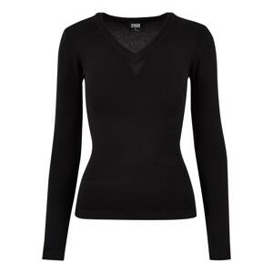 Women's knitted sweater with a V-neck in black