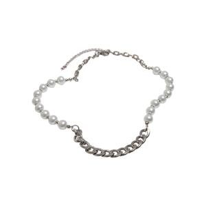 Silver chain necklace with different pearls
