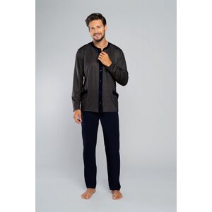 Men's pyjamas Joachim long sleeves, long trousers - rosette print/navy blue