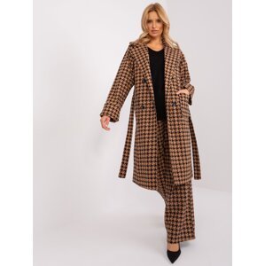 Camel and black long coat with belt
