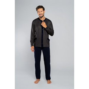Men's pyjamas Joachim long sleeves, long trousers - rosette print/navy blue