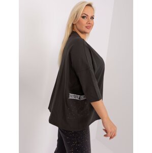 khaki blouse plus size with rhinestone application