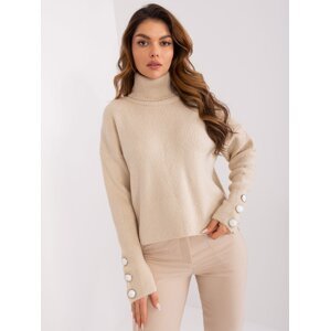 Light beige knitted turtleneck sweater
