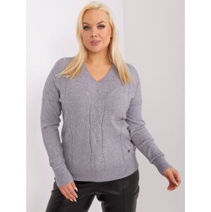 Gray knitted sweater plus size neckline