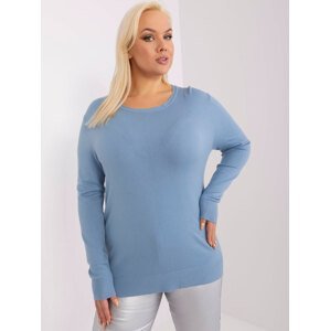 Blue plus-size knitted sweater with a classic pattern