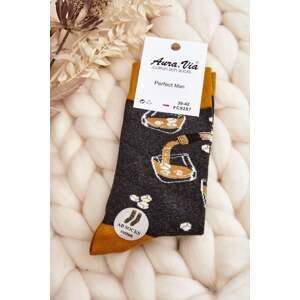 Men's mismatched drink socks, grey and yellow