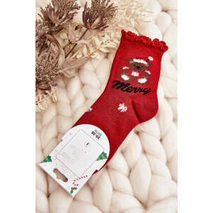 Women's shiny Christmas socks with red teddy bear