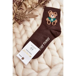 Women's socks with teddy bear, brown