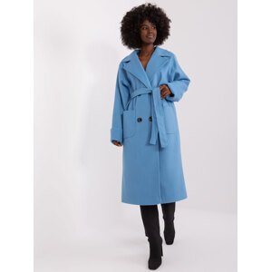 Blue long women's coat with wool