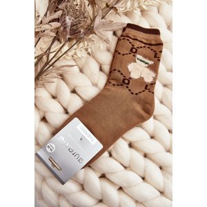 Warm cotton socks with teddy bear, brown