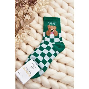 Patterned Women's Socks With Teddy Bear, Green