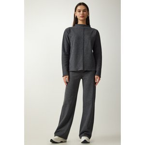 Happiness İstanbul Women's Anthracite Seasonal Blouse and Trousers Knitted Set