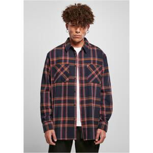 Heavy Oversized Oversized Plaid Shirt Navy/Orange