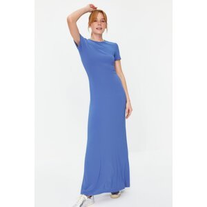 Trendyol Blue Short Sleeve Bodycone/Sliding Crew Neck Stretchy Knitted Maxi Dress