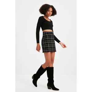 Trendyol Black Plaid Tweed Fabric Mini Woven Skirt
