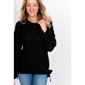 Women's knitted sweater with bows - black,