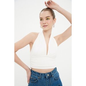 Trendyol Ecru Halterneck Knitted Blouse with Crop Fitted
