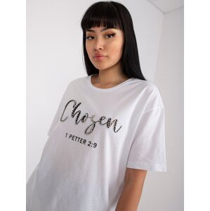 White women's T-shirt with inscription and application