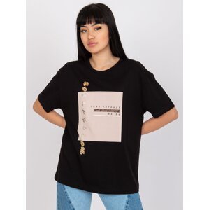 Black cotton t-shirt loose fit with patch