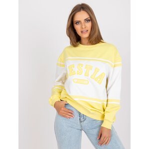 Yellow and white hoodie with patches