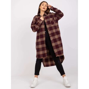 Wine yellow plaid shirt with long sleeves
