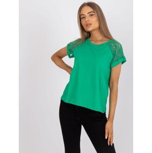 Dark green casual blouse with short sleeves RUE PARIS