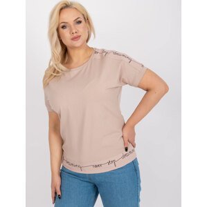 Beige cotton blouse of larger size with inscriptions