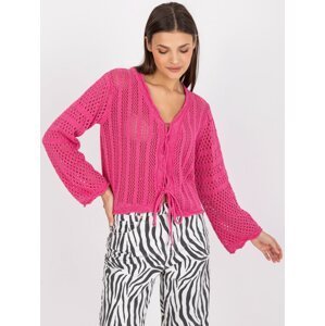 Pink short openwork sweater with binding RUE PARIS