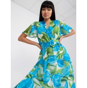 Blue-green clutch dress with print and short sleeves