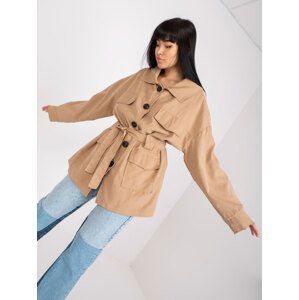 Thin camel spring coat with belt