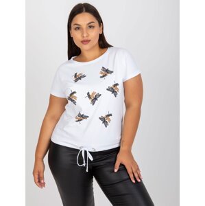 White T-shirt plus size with application of rhinestones