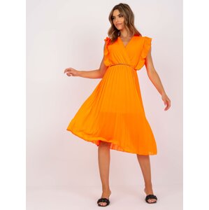 Fluo orange airy midi dress with folds