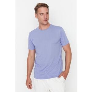 Trendyol Lilac Pánsky základný pravidelný/pravidelný strih, tričko s krátkym rukávom s výstrihom