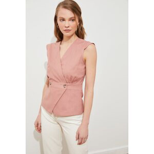 Trendyol Dusty Rose Woven Bone Button Detailed Double Breasted Woven Blouse