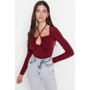 Trendyol Burgundy Slim Barbell elastická pletená blúzka