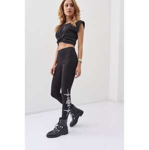 Fashionable black sports leggings with inscriptions