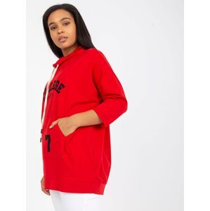 Red blouse of larger size with 3/4 sleeves