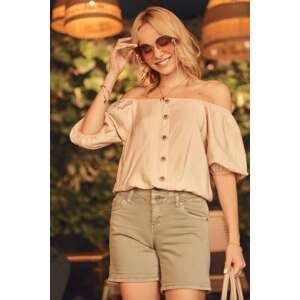 Short beige blouse with buttons and short sleeves
