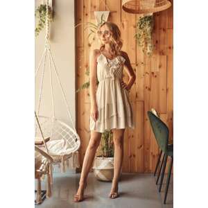 Chiffon dress with tie straps, beige