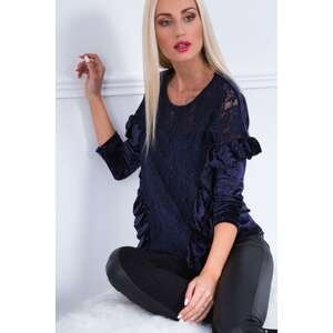 Blouse with lace from crushed velour dark blue