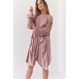 Asymmetrical oversize dress with transparent cappuccino sleeves
