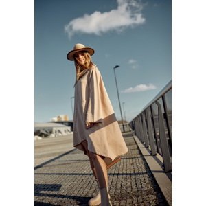 Beige trapezoidal dress with a wide turtleneck